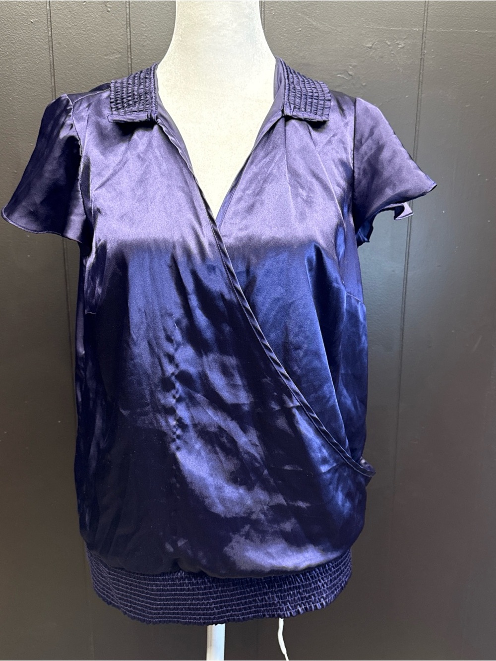 Ina Satin Wrap Blouse in Navy Purple